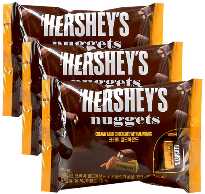 허쉬 너겟 크리미 밀크 아몬드 초콜릿, 159g, 3개