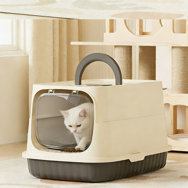고양이 화장실 냄새 방지 먼지 방지 후드형 배변통, 1개, 그레이
