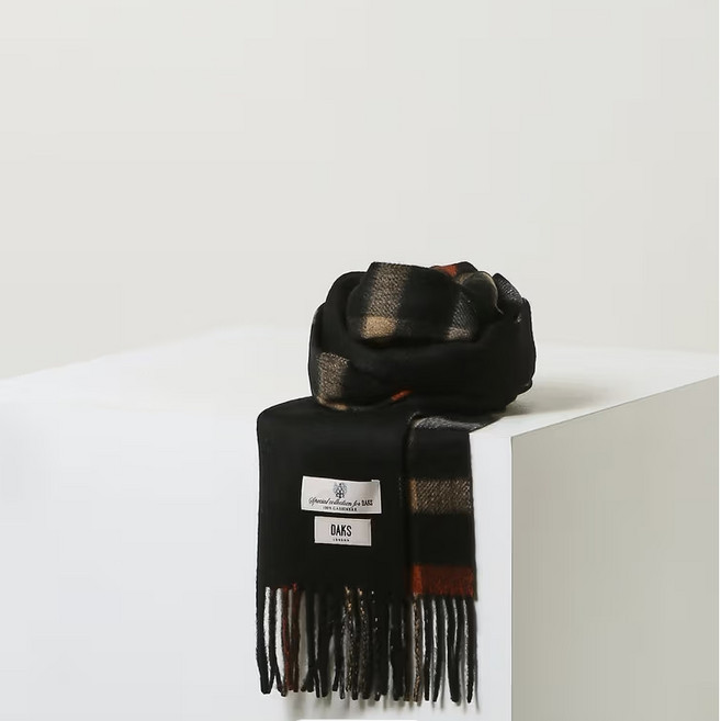 [AK분당점][닥스핸드백]블랙 체크 닥스 로고 캐시미어100 양면 머플러DBMU5F990B