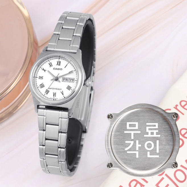 무료각인 카시오 LTP-V006D-7B 여성 클래식 로마문자 메탈 시계 a