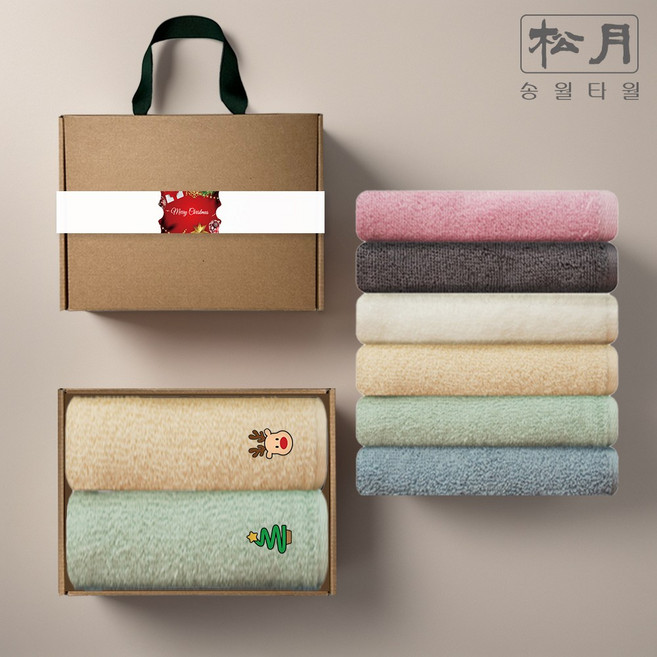 송월타올 크리스마스 호텔수건 130g 2P 고급 선물세트 손잡이 박스 성탄절선물 송년회, 1세트, 트리+트리