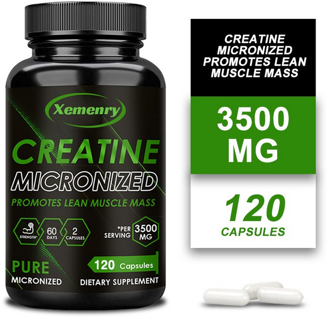 미크로나이즈드 크레아틴 캡슐 3500mg - 남성 테스토스테론 부스터 근육 건강, 2개, 120정