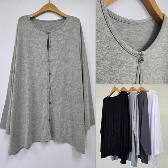 여성 빅사이즈 오버핏 베이지 실키 가디건 가벼운 레이온스판 단추 로브