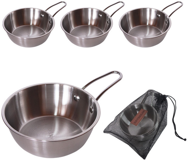 데이브렉 스테인리스 손잡이 캠핑 앞접시 라면그릇, 1개, 4세트