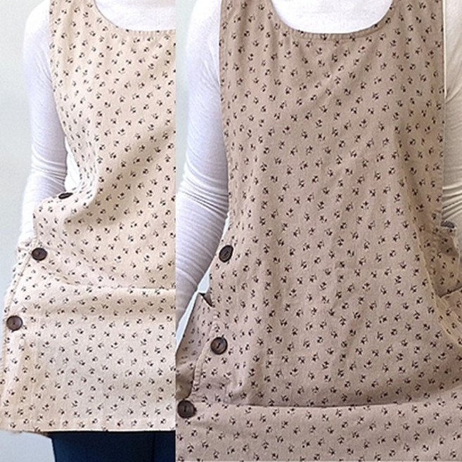 jh부드러운 순면 큐티플라워 원피스 앞치마 (2color) 어린이집 보육교사, 진베이지, 1개