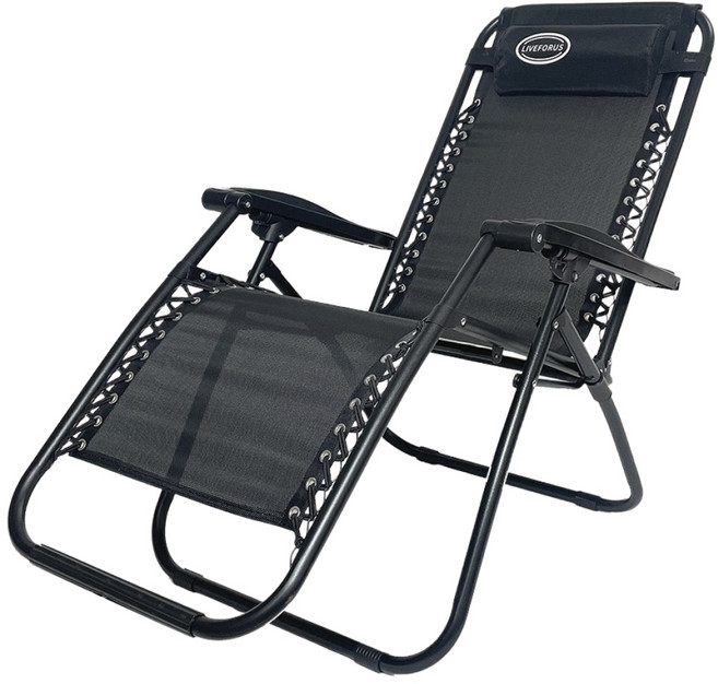 리브포어스 접이식 무중력 리클라이너 의자+헤드쿠션, 베이직, 블랙, 1개