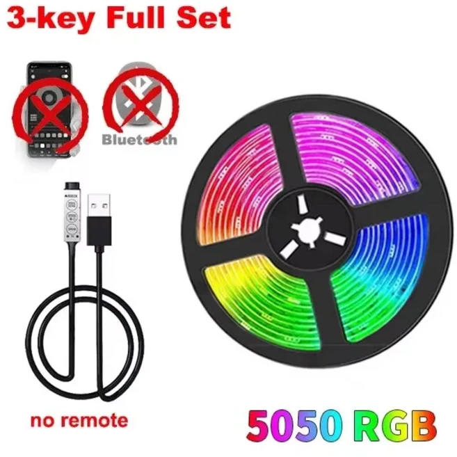 5V USB LED 스트립 조명 5050RGB 블루투스 APP 색상 변경 램프 테이프 룸 장식 TV 백라이트 다이오드, [01] Bluetooth control, [05] 10m
