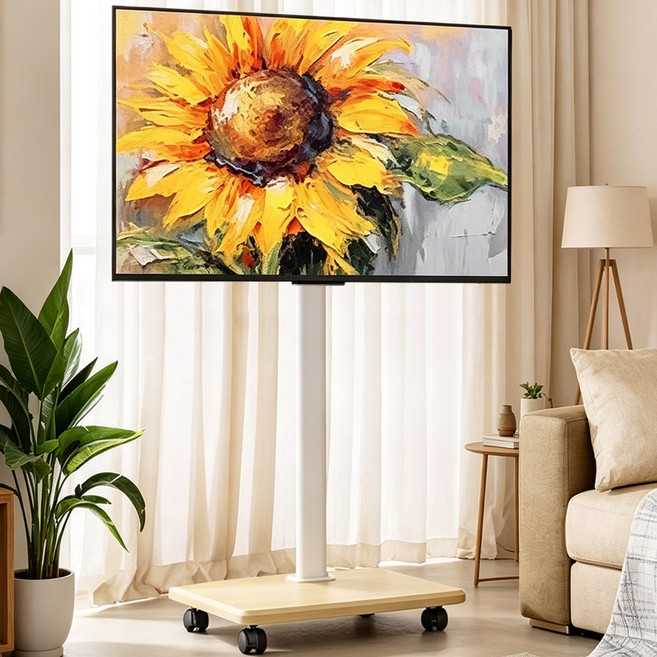 FANOBO 티비 거치대 좌우 조절 가능 티비스탠드 휴대용 tv거치대 25~70인치 이동식tv 적용 40KG 하중 이동식 tv 거치대, 원목색, 1개