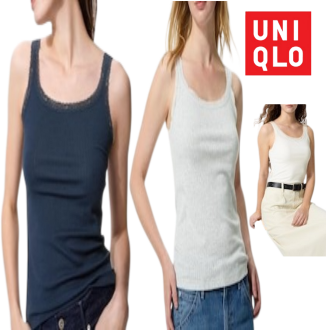 [매장정품] 유니클로 소프트 모달 탱크탑 레이스 포인텔 부드러운 레이어드 데일리 캐주얼 나시티