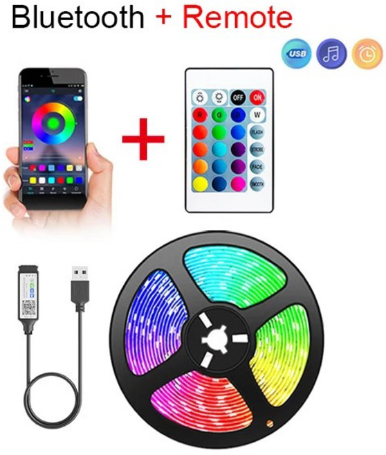 블루투스 USB RGB LED 스트립 라이트 5050 SMD 5V 조명 테이프 자체접착, 블루투스 RGB LED 스트립 라이트 1미터