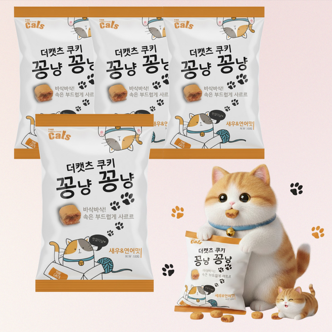 더캣츠 쿠키 꽁냥꽁냥 고양이 기호성 트릿 간식, 쌀가루+연어분말+새우, 100g, 4개