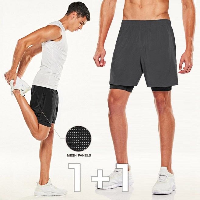 [1+1] 러닝쇼츠 투인원 이너포켓 메쉬 남자 반바지 트레이닝반바지