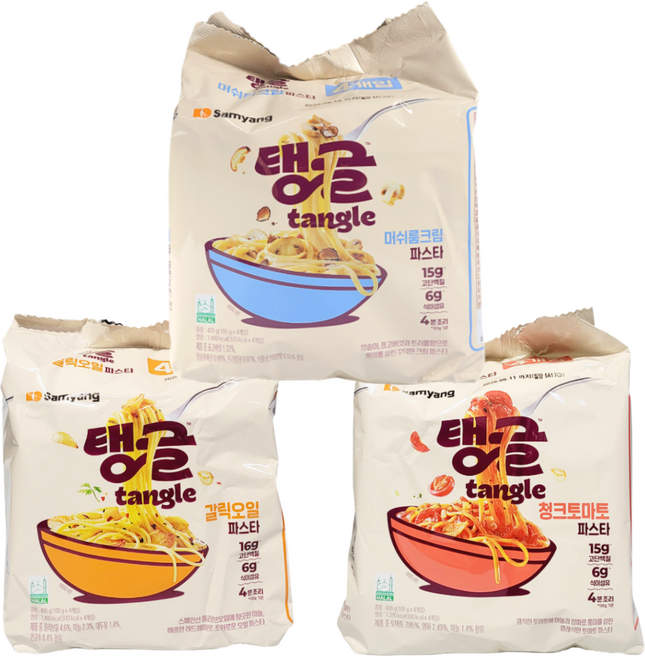 삼양 tangle 탱글 머쉬룸파스타+청크토마토파스타+갈릭오일파스타