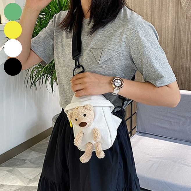 도치코 튀어나온 곰돌이 인형 가방 미니 크로스백 핸드폰 용돈 가방