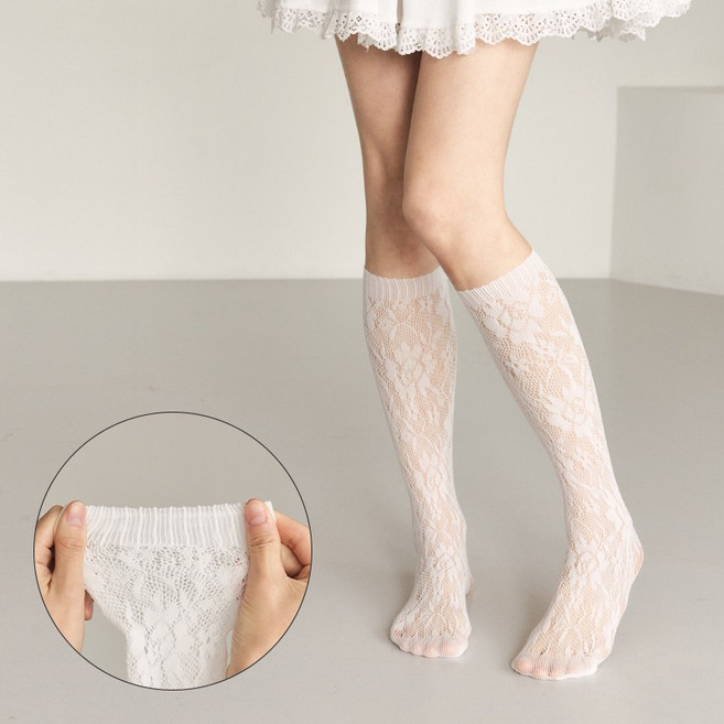 러블리 화이트 로즈 레이스 니삭스 1매