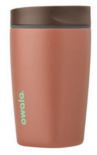 Owala SmoothSip 슬라이더 단열 스테인리스 스틸 커피 텀블러 재사용 가능한 아이스 컵 핫 여행용 머그 BPA 프리 355ml(12온스) 핑크/탠(데이브레이크), 손잡이 없음, 코지 코코아_154984