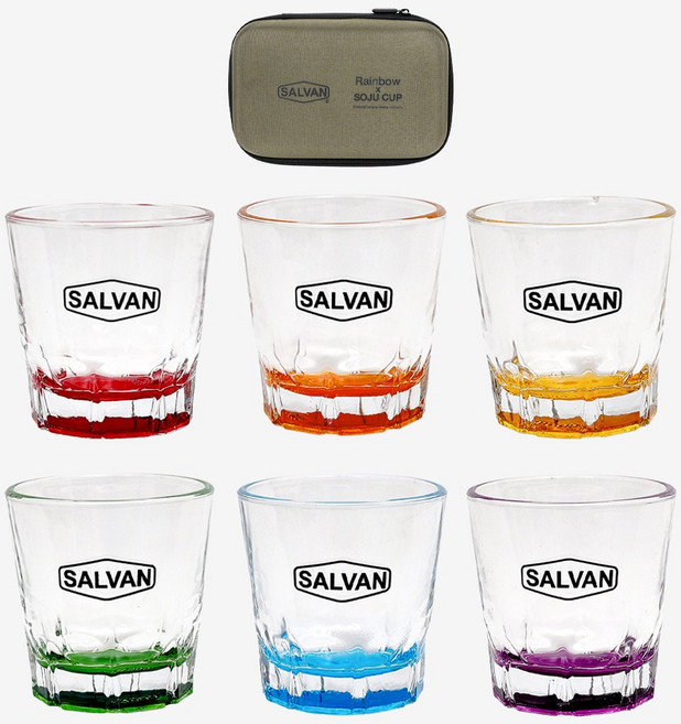 살반 레인보우 캠핑 소주잔 6P 세트 술잔 캠핑컵 하드케이스 포함, 1개, 레인보우소주컵6P