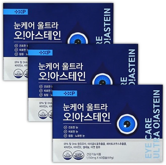 비타민하우스 눈케어 울트라 오아스 테인 슈퍼 루테인 오메가 아스타잔틴 건조한 눈, 3개, 60정 - 쿠팡