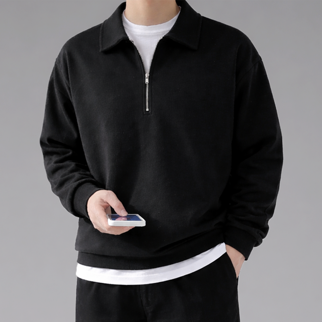 국내제작 무지샵 남자 오버핏 반집업 카라 맨투맨