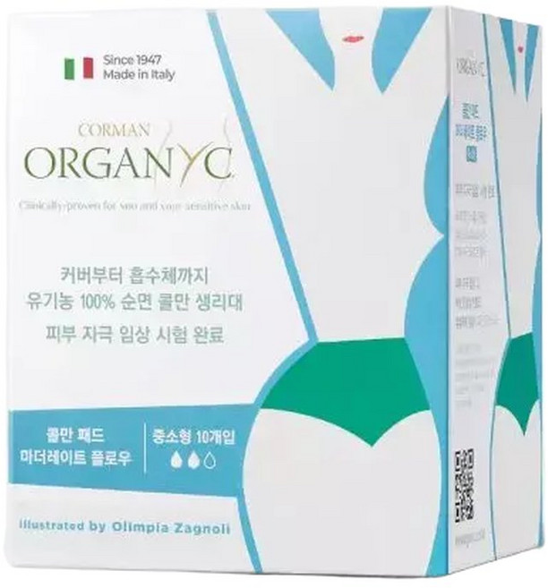 콜만 생리대 순면 흡수력 여성용품 중소형 10매입 1팩 MNS, 1개, 10개입, 중형