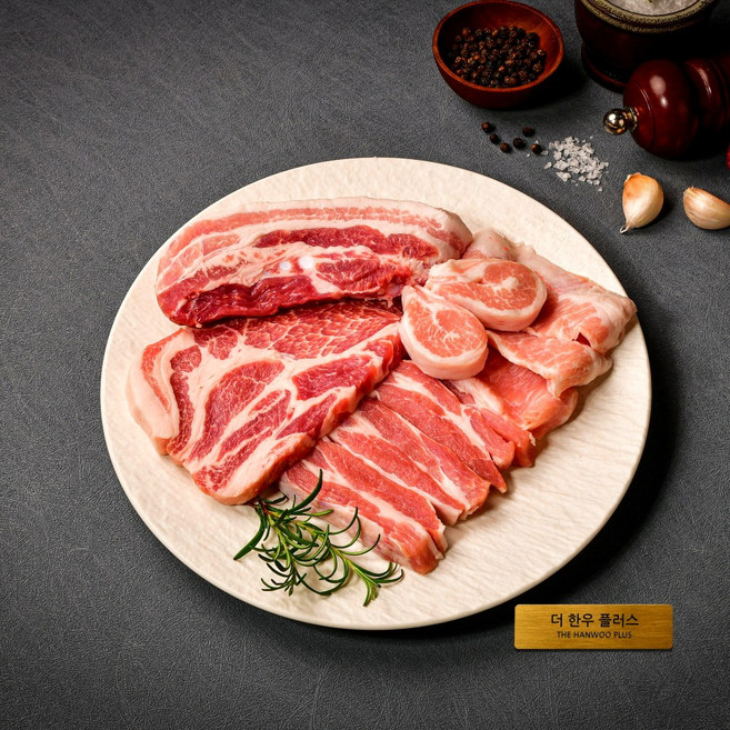 더한우플러스 한돈 무항생제 캠핑 바베큐 세트 올리브오일 시즈닝 구이용 300g 3팩, 3개