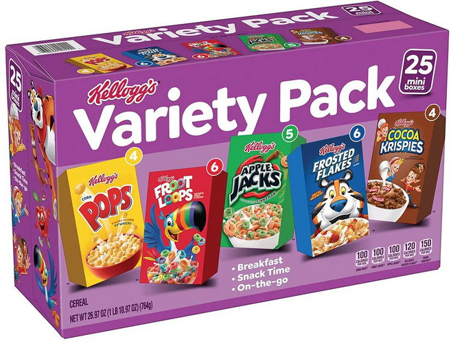 켈로그 어쏠티드 시리얼 Kellogg's Assorted Cereal Variety Pack 25 pk., 1개, 1g