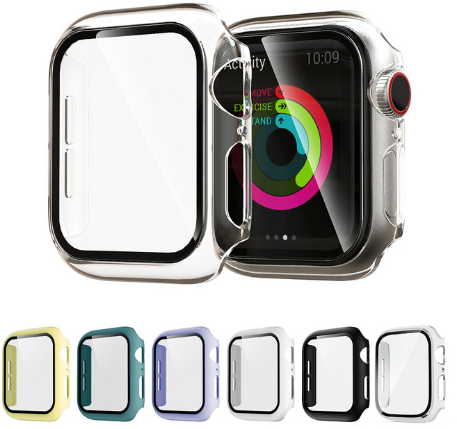 1+1 애플워치 호환 풀커버 강화유리 일체형 액정보호 케이스, 투명+블랙, 1개