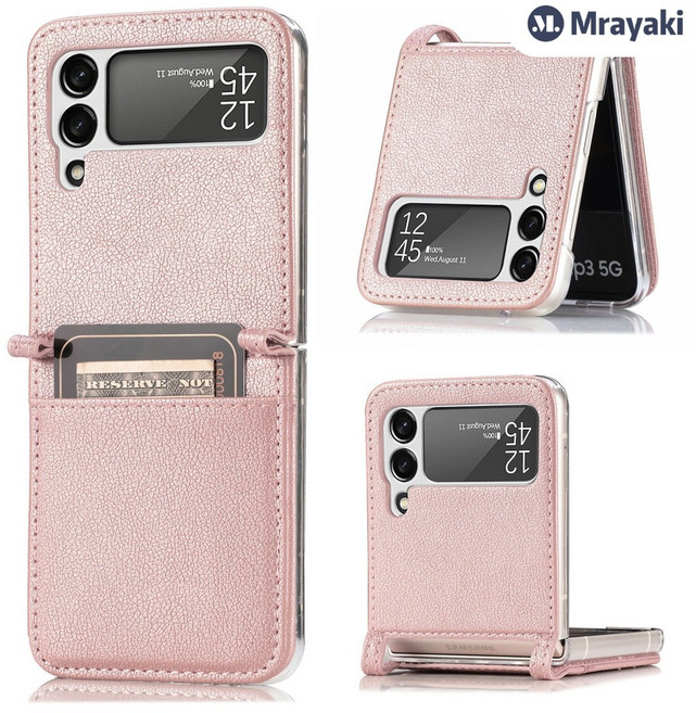 미라야키 갤럭시 Z플립3 케이스 일체형 가죽PU 카드 수납 접다 슬림 낙상 방지 케이스