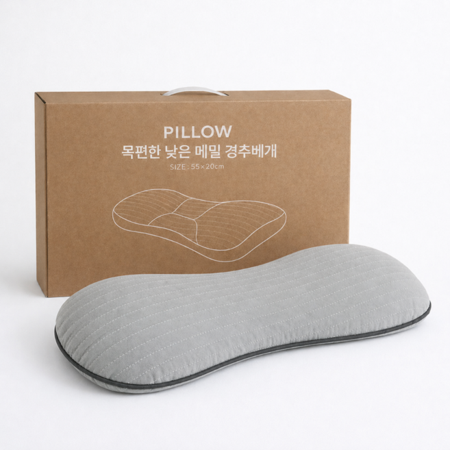 핫쏘잇 목편한 낮은 메밀 경추베개, 1개, 라이트 그레이