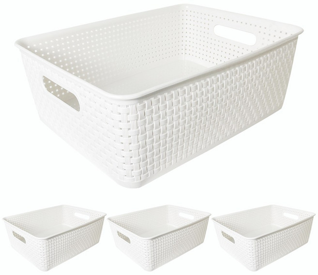 코드86 사각 수납 플라스틱 펜트리 바구니, 화이트, 4개