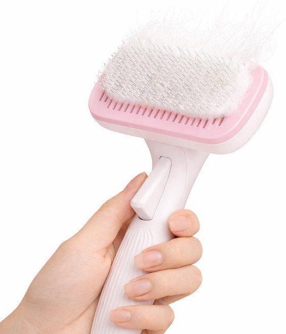 페이퍼랩 원터치 부드러운 케어 반려동물 브러쉬, 1개, 핑크