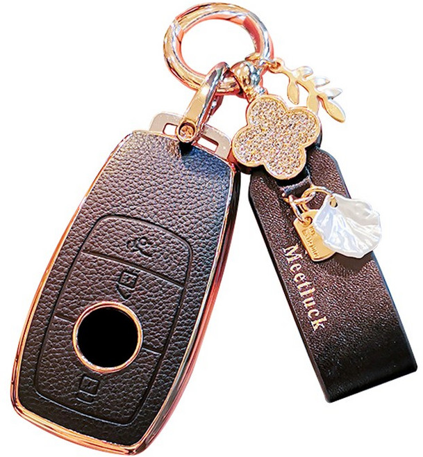 하마테 벤츠 스마트키 B타입 가죽TPU 하이브리드 키케이스 + 키홀더 세트, 블랙