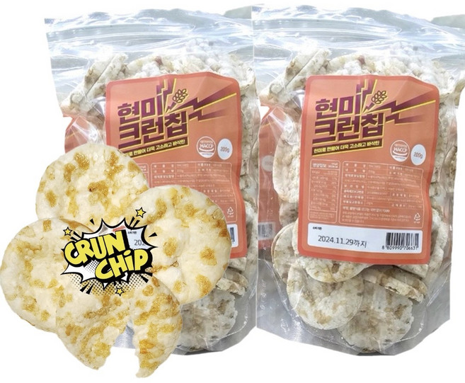 현미뻥튀기 200gx2봉 누룽지뻥튀기 라이스칩 무설탕 미니 맛뻥 스낵 현미크런칩, 현미크런칩 200gx2봉, 200g