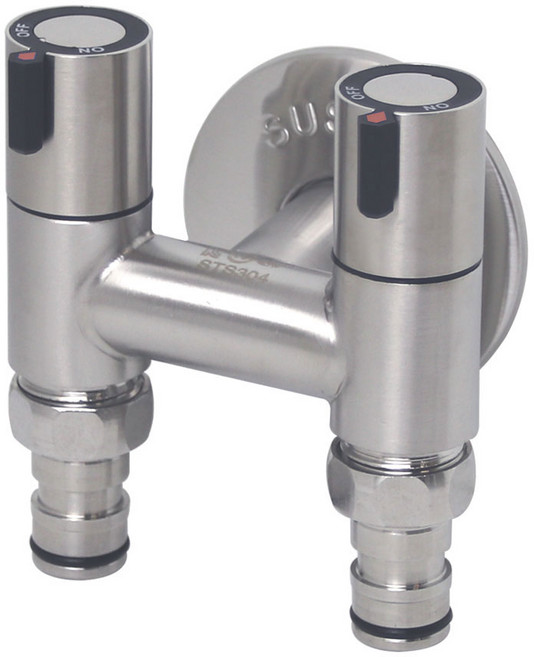 무광 온수 2구 세탁기 슬림밸브 베란다 양갈래 수도꼭지 양갈래 납작수전, 무광 온수 2구 슬림밸브, 1개