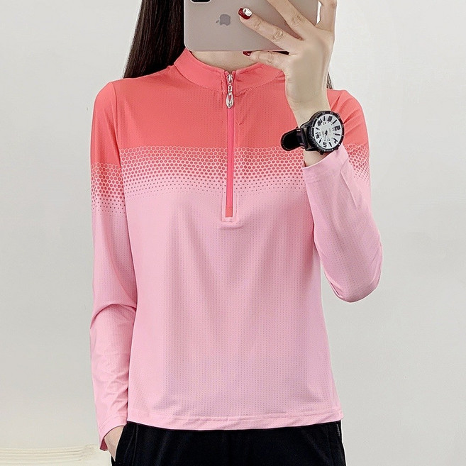 衣貳山 女款立領半拉鍊長袖排汗衫 漸層設計運動上衣