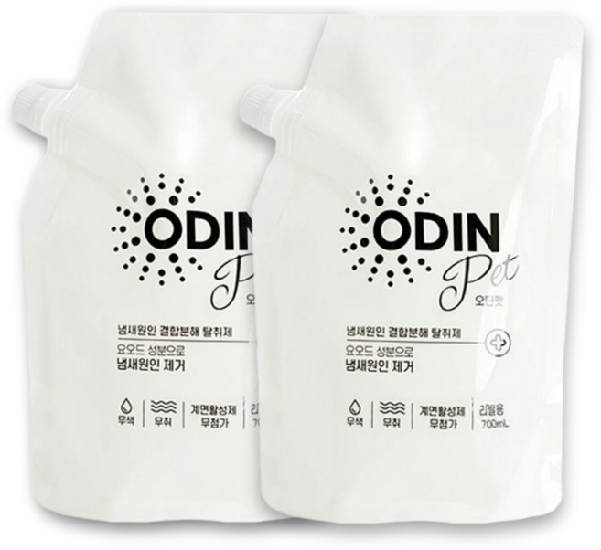 [국내제조] 오딘펫 반려동물 탈취제 무향 리필용, 2개, 700ml