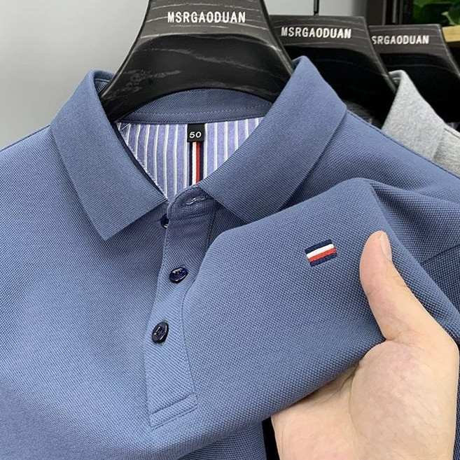 폴로 셔츠 남성 무다림 긴팔 상의 중년 아빠룩 크로스보더 트렌드 브랜드 터틀넥 폴리에스터 이너 루즈핏 패션 봄가을 폴로넥