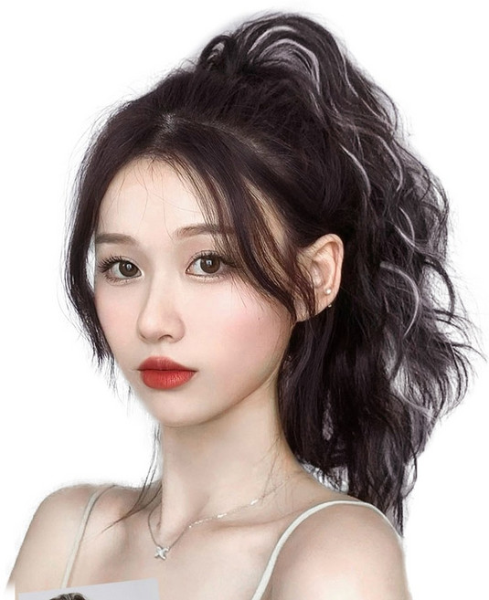 가발위드 짧은 웨이브 스타일 루시드 포니테일 35cm, 베이지포인트 다크브라운, 1개