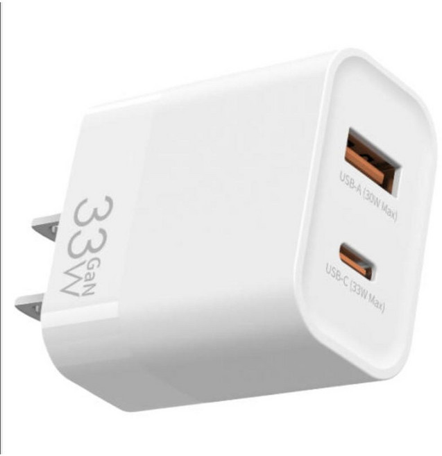 AiHome 氮化鎵 PD 充電器, 1個, 33W雙孔快充頭, 白色