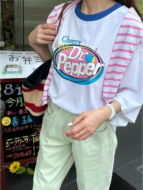 Dr Pepper 七分袖圖踢, 白