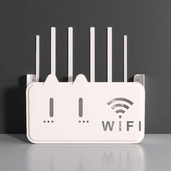 APOIO 무타공 공유기 정리함 고양이 디자인 와이파이 셋톱박스 선정리 벽걸이 거치대, 화이트, 1개