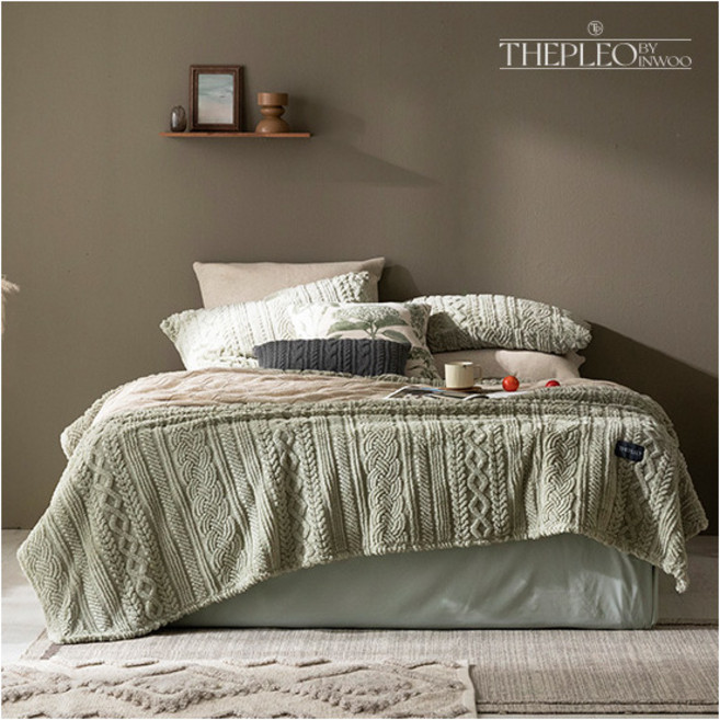 [더플레오(침구)] [더플레오][SS] 니트 자카드 극세사 담요 1장, 사이즈:슈퍼싱글 / 색상:그린 / 무늬:없음