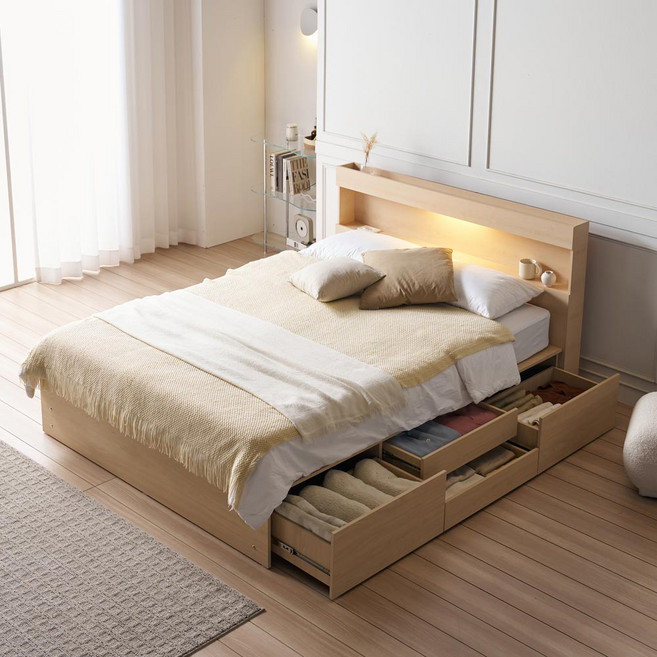 상일리베가구 호텔 클라루 LED 수납 침대 프레임 SSQK, 메이플