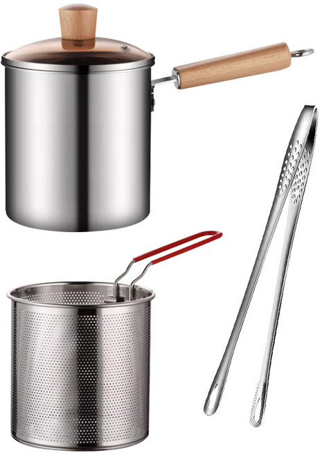 3종 세트 올 스텐 멀티팟 튀김 냄비 3L 가정용 인덕션 편수 튀김기 전용 뚜껑 분리 튀김망 튀김솥 튀김용 스파게티 파스타 삶는 주방 요리 조리도구, R99818S(3종, 1세트, 지름 15cm x 깊이 16cm