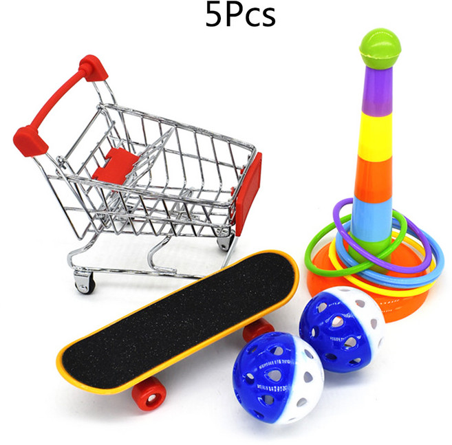 5개/세트 애완동물 앵무새 훈련 장난감 미니 쇼핑 카트 훈련 링 스케이트보드 스탠드 퍼치 엔터테인먼트 애완동물 용품