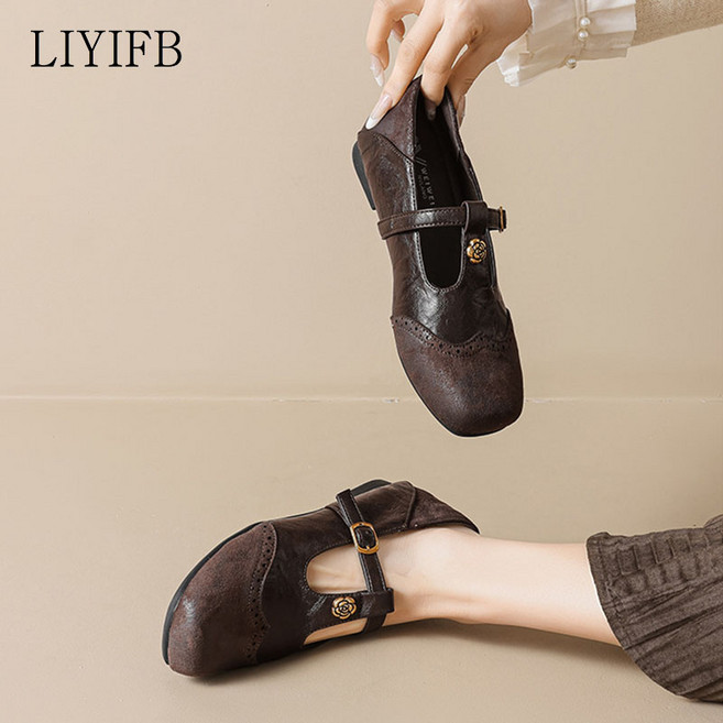 LIYIFB 소가죽 여성 로퍼 플랫 슈즈 명품 여성 단화구두 3cm