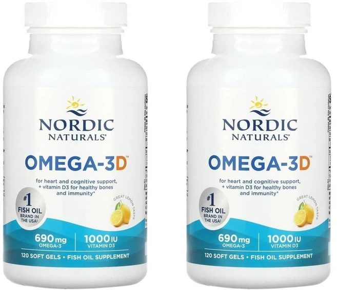 노르딕 내추럴스 오메가-3D 레몬, 2개, 120정 - 쿠팡
