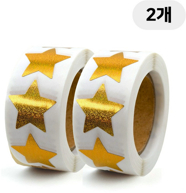 디어플레이스 홀로그램 반짝이 롤스티커 500매, 2개, S1 홀로 골드 2.5cm_별