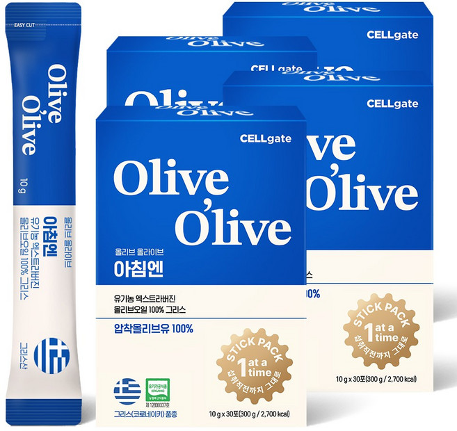 셀게이트 올리브올라이브 아침엔 유기농 엑스트라버진 올리브오일 그리스, 300g, 4개