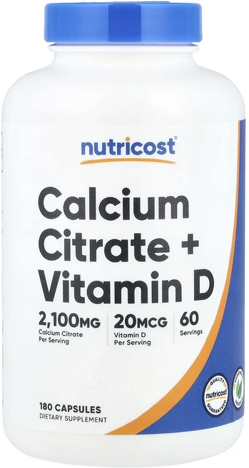 Nutricost 구연산 칼슘 + 비타민D 캡슐 180정, Nutricost구연산칼슘비타민D캡슐180정, 1개 - 쿠팡